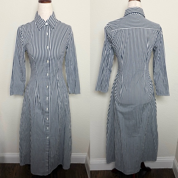 Dainty Jewells Dresses & Skirts - Dainty Jewells Blue‎ White Striped Half Sleeve Button Down Midi Dress